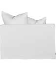 White linen one seater sofa with plush cushions, featuring a relaxed and stylish design for effortless comfort