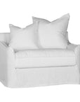 White linen one seater sofa with plush cushions, featuring a relaxed and stylish design for effortless comfort