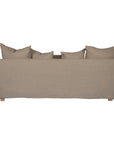 Natural linen three seater sofa with plush cushions, featuring a relaxed and stylish design for effortless comfort
