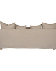 Natural linen three seater sofa with plush cushions, featuring a relaxed and stylish design for effortless comfort