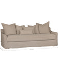 Natural linen three seater sofa with plush cushions, featuring a relaxed and stylish design for effortless comfort
