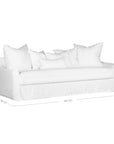White linen three seater sofa with plush cushions, featuring a relaxed and stylish design for effortless comfort