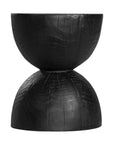 A sculptural solid magnesium oxide side table featuring an elegant hourglass silhouette with a natural wood grain finish. Perfect as a bedside table or accent piece in contemporary and coastal-inspired interiors