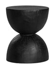 A sculptural solid magnesium oxide side table featuring an elegant hourglass silhouette with a natural wood grain finish. Perfect as a bedside table or accent piece in contemporary and coastal-inspired interiors
