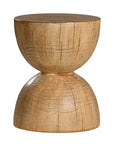 A sculptural solid magnesium oxide side table featuring an elegant hourglass silhouette with a natural wood grain finish. Perfect as a bedside table or accent piece in contemporary and coastal-inspired interiors