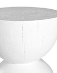A sculptural solid magnesium oxide side table featuring an elegant hourglass silhouette with a natural wood grain finish. Perfect as a bedside table or accent piece in contemporary and coastal-inspired interiors