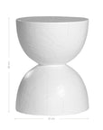 A sculptural solid magnesium oxide side table featuring an elegant hourglass silhouette with a natural wood grain finish. Perfect as a bedside table or accent piece in contemporary and coastal-inspired interiors