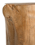 Magnesium oxide stump side table with a natural wood finish, showcasing organic grain patterns and rustic texture, ideal for indoor or outdoor styling.