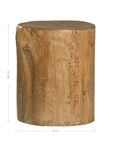 Magnesium oxide stump side table with a natural wood finish, showcasing organic grain patterns and rustic texture, ideal for indoor or outdoor styling.