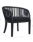 Makena chair in black rattan with a linen seat cushion, featuring a curved backrest and sturdy timber frame, perfect for a relaxed dining setting