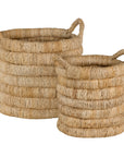 Mara natural handwoven storage baskets with integrated handles in warm textured fibre set on a neutral background