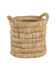 Mara natural handwoven storage basket with integrated handles in warm textured fibre set on a neutral background