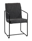 Kulala Living modern black dining chair featuring a sleek metal frame with a charcoal upholstered seat and backrest, offering a stylish and comfortable seating solution