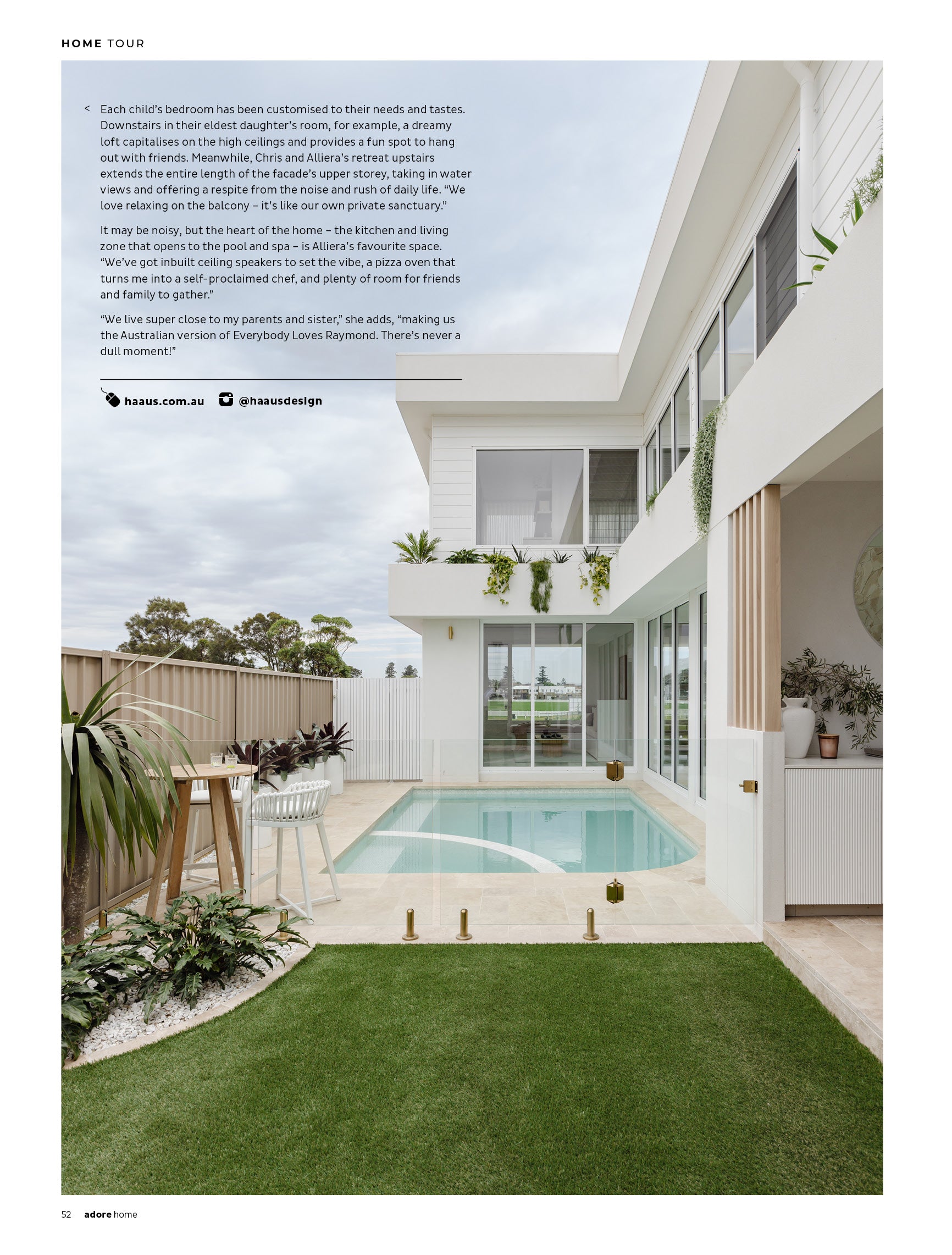 A serene modern coastal outdoor living space featuring a private pool, lush greenery, and a stylish alfresco dining area with Kulala Living outdoor furniture. Designed for relaxation and entertaining, this contemporary setting seamlessly blends indoor and outdoor living