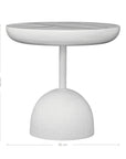 A contemporary white side table with a smooth, rounded top and a textured dome-shaped base, offering a modern and sculptural design