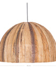 Dome-shaped pendant light crafted from natural timber strips, showcasing organic textures and warm earthy tones for a rustic yet modern aesthetic