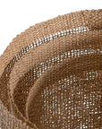 Natural jute storage baskets with open weave design, perfect for stylish organisation and coastal decor.