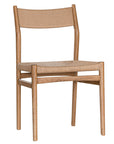 Elegant dining chair crafted from natural timber with a woven paper cord seat and backrest, showcasing a minimalist Scandinavian-inspired design