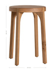 A sleek natural oak round stool featuring a minimalist design with subtly curved legs. Crafted from solid oak with a clear finish, this versatile piece functions as a stool or side table, adding a modern touch to any space