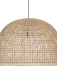 Natural handwoven rattan pendant light with an open weave dome design, creating a warm and inviting ambiance