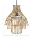 A modern natural rattan pendant light with a tiered silhouette, showcasing intricate woven detailing. This statement lighting piece offers a contemporary yet natural aesthetic, perfect for enhancing dining areas, living spaces, or bedrooms with warm, ambient lighting.
