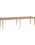 Natural teak and rope bench with a woven seat and solid wooden frame, showcasing artisanal craftsmanship and organic textures