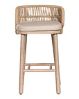 Handwoven rope counter stool with a curved backrest, cushioned seat, and sturdy wooden legs, perfect for relaxed coastal and modern interiors