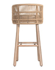 Handwoven rope bar stool with a curved backrest, cushioned seat, and sturdy wooden legs, perfect for relaxed coastal and modern interiors