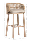 Handwoven rope bar stool with a curved backrest, cushioned seat, and sturdy wooden legs, perfect for relaxed coastal and modern interiors