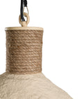Natural jute pendant light with a textured paper mache shade, creating an earthy and artisanal aesthetic. Ideal for adding rustic charm to modern boho or coastal interiors.