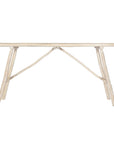 Natural teak console table with rustic branch frame, ideal for relaxed outdoor seating or casual indoor decor.
