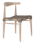 Natural wooden dining chair with a woven seat, showcasing a minimalist and rustic design perfect for modern interiors.