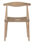 Natural wooden dining chair with a woven seat, showcasing a minimalist and rustic design perfect for modern interiors.