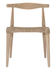 Natural wooden dining chair with a woven seat, showcasing a minimalist and rustic design perfect for modern interiors.