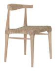 Natural wooden dining chair with a woven seat, showcasing a minimalist and rustic design perfect for modern interiors.