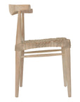 Natural wooden dining chair with a woven seat, showcasing a minimalist and rustic design perfect for modern interiors.
