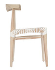 Natural timber dining chair with a white woven seat, showcasing rustic craftsmanship and contemporary design.