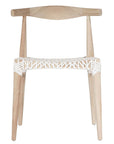 Natural timber dining chair with a white woven seat, showcasing rustic craftsmanship and contemporary design.