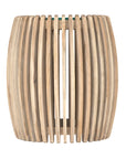 Natural timber round side table with vertical slat design and glass top, perfect for adding a touch of coastal elegance to living spaces