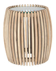 Natural timber round side table with vertical slat design and glass top, perfect for adding a touch of coastal elegance to living spaces