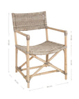 Natural wicker armchair with armrests and a sturdy cross-frame base, showcasing a contemporary design suitable for indoor or outdoor dining spaces.
