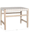 A beautifully crafted natural wood low stool with a woven white leather seat, perfect for adding a touch of relaxed elegance to any space