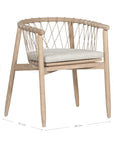 Modern natural wooden dining chair with woven rope backrest and cushioned seat, perfect for contemporary lounge settings