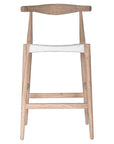 Kulala Living Lisbon Bar Chair in white, featuring a natural timber frame with a woven white seat and ergonomic curved backrest, designed for stylish and comfortable bar seating