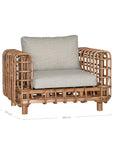 Handcrafted rattan one seater sofa featuring an intricate open-weave frame with plush natural cushions, combining natural texture with contemporary comfort for indoor or covered outdoor spaces