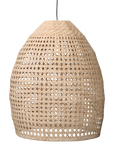 Natural handwoven rattan pendant light with an open weave dome design, creating a warm and inviting ambiance