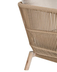 A stylish rope weave armchair with a natural wood frame and soft linen cushions. Designed for both indoor and outdoor use, this chair offers a relaxed, contemporary aesthetic perfect for modern and coastal-inspired interiors