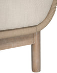 A stylish rope weave armchair with a natural wood frame and soft linen cushions. Designed for both indoor and outdoor use, this chair offers a relaxed, contemporary aesthetic perfect for modern and coastal-inspired interiors