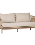 A stylish rope weave sofa with a natural wood frame and soft linen cushions. Designed for both indoor and outdoor use, this chair offers a relaxed, contemporary aesthetic perfect for modern and coastal-inspired interiors