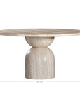 Round sculptural dining table crafted from natural travertine stone, featuring a smooth circular top and a rounded pedestal base. Elegant and timeless design ideal for contemporary and refined dining spaces.